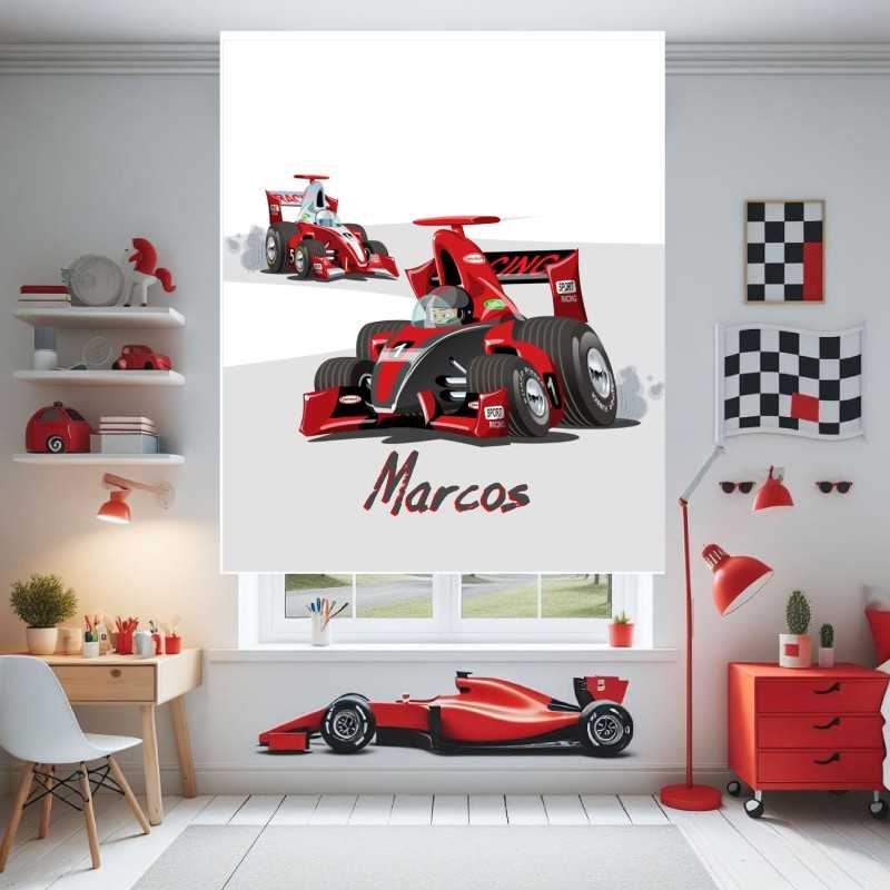 Estores Infantiles Niño Personalizados Coche Formula Uno- 001- Estor enrollable estampado coche Formula Uno- Estor infantil p
