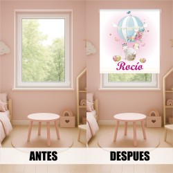Estor Infantil Globo Rosa Animal Personalizado — Un diseño primaveral y natural, para espacios llenos de alegría y naturaleza