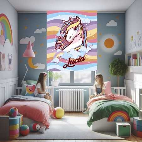 Estor Enrollable Infantil Personalizado con Nombre ? Diseño Unicornio Bebe Rosa y Blanco