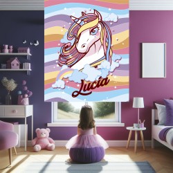 Estor Enrollable Infantil Personalizado con Nombre ? Diseño Unicornio Bebe Rosa y Blanco