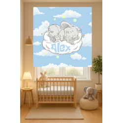 Estores Infantiles Personalizados Elefante Bebe Azul- Estor infantil niño bebe- Estores infantiles animales dibujo elefante