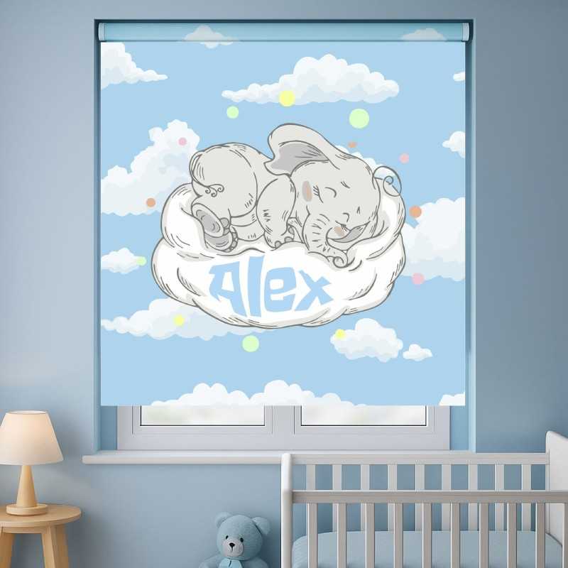 Estores Infantiles Personalizados Elefante Bebe Azul- Estor infantil niño bebe- Estores infantiles animales dibujo elefante