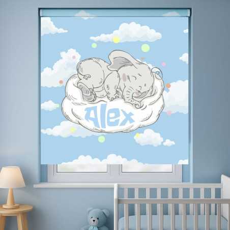 Estores Infantiles Personalizados Elefante Bebe Azul- Estor infantil niño bebe- Estores infantiles animales dibujo elefante