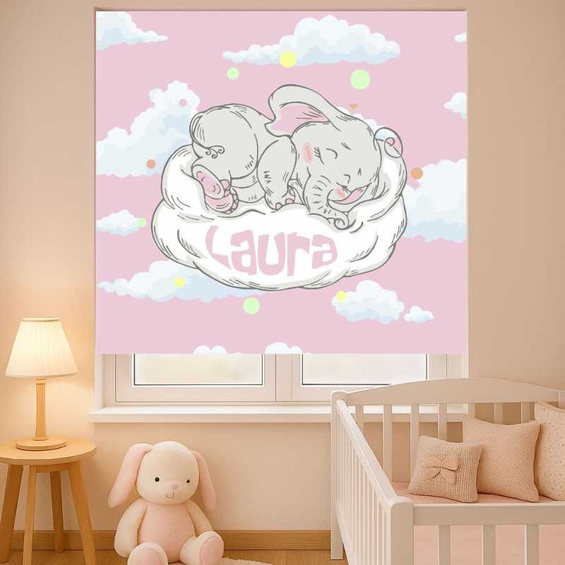 Estores Infantiles Personalizados Elefante Bebe Rosa- Estores infantiles niña - Estores infantiles cuarto bebe