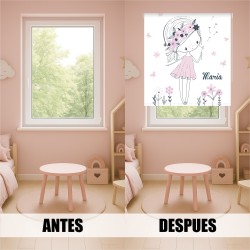 Estor Enrollable Infantil Personalizado con Nombre | Diente de León Niña | Estores Iroa