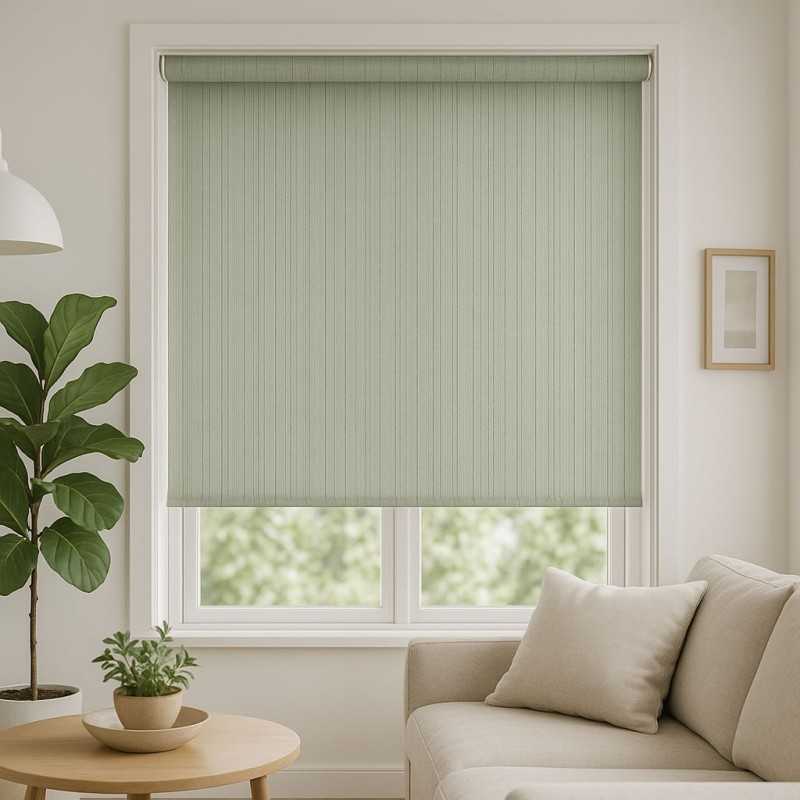 Estor enrollable verde pastel con líneas tipo lino Soft Lines 03