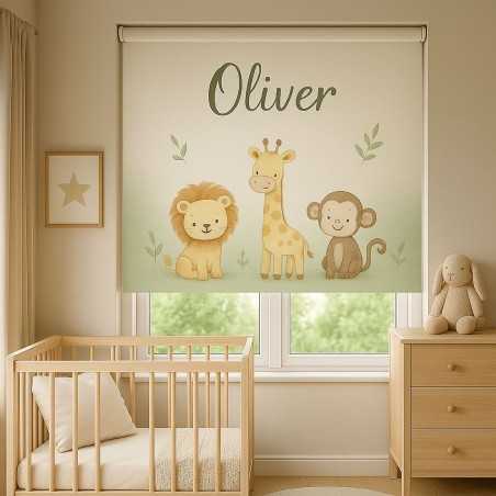 Estor enrollable Infantil Personalizado con Nombre – Animales Baby Jungle ( Niño Unisex)
