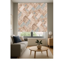 Estor enrollable Decorativo con Diseño de Madera Vintage en Tonos Beige y Azul