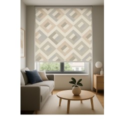 Estor enrollable Decorativo con Diseño de Madera Vintage en Tonos Beige y Azul