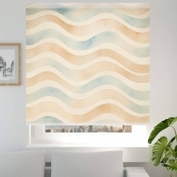 Estor Enrollable Beige y Azul | Ondas Decorativas a Medida