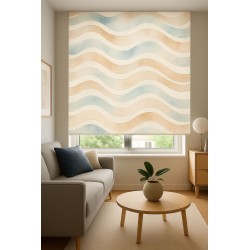 Estor Enrollable Beige y Azul | Ondas Decorativas a Medida