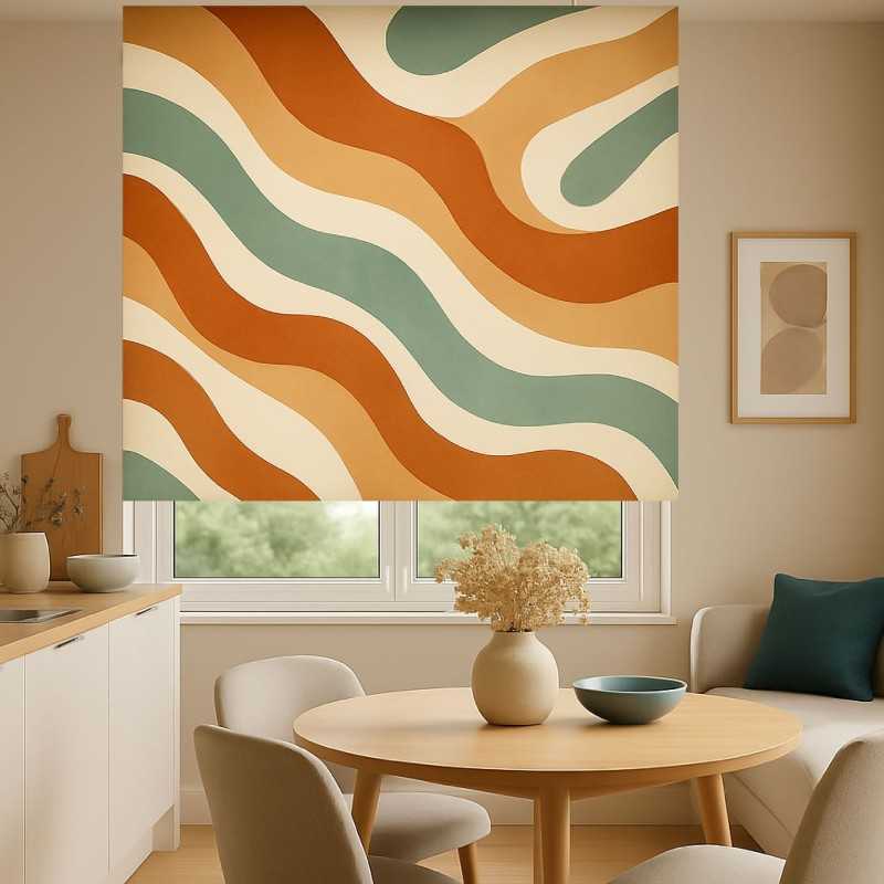 Estor Ondas Mostaza Terracota | Estor Enrollable de Tendencia a Medida