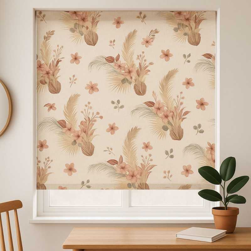 Estor Boho Premium Textura Lino – Floral Terracota a Medida