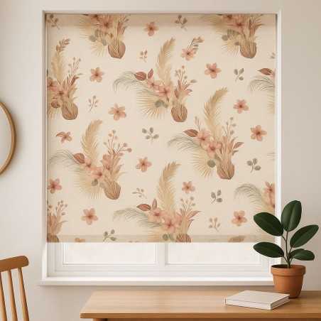 Estor Boho Premium Textura Lino – Floral Terracota a Medida